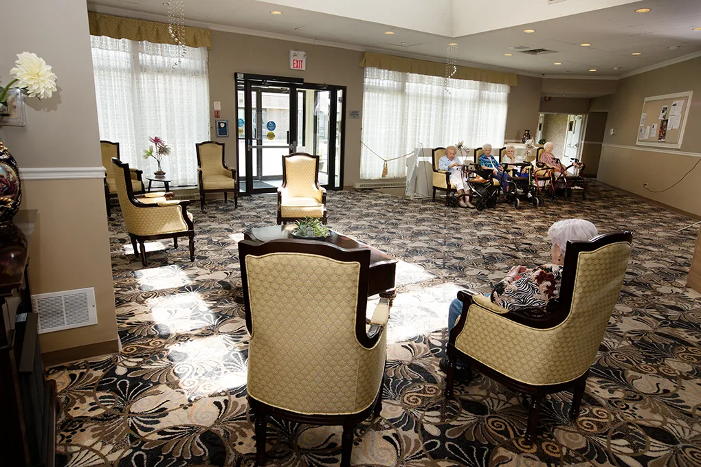 The main lounge filled with morning light